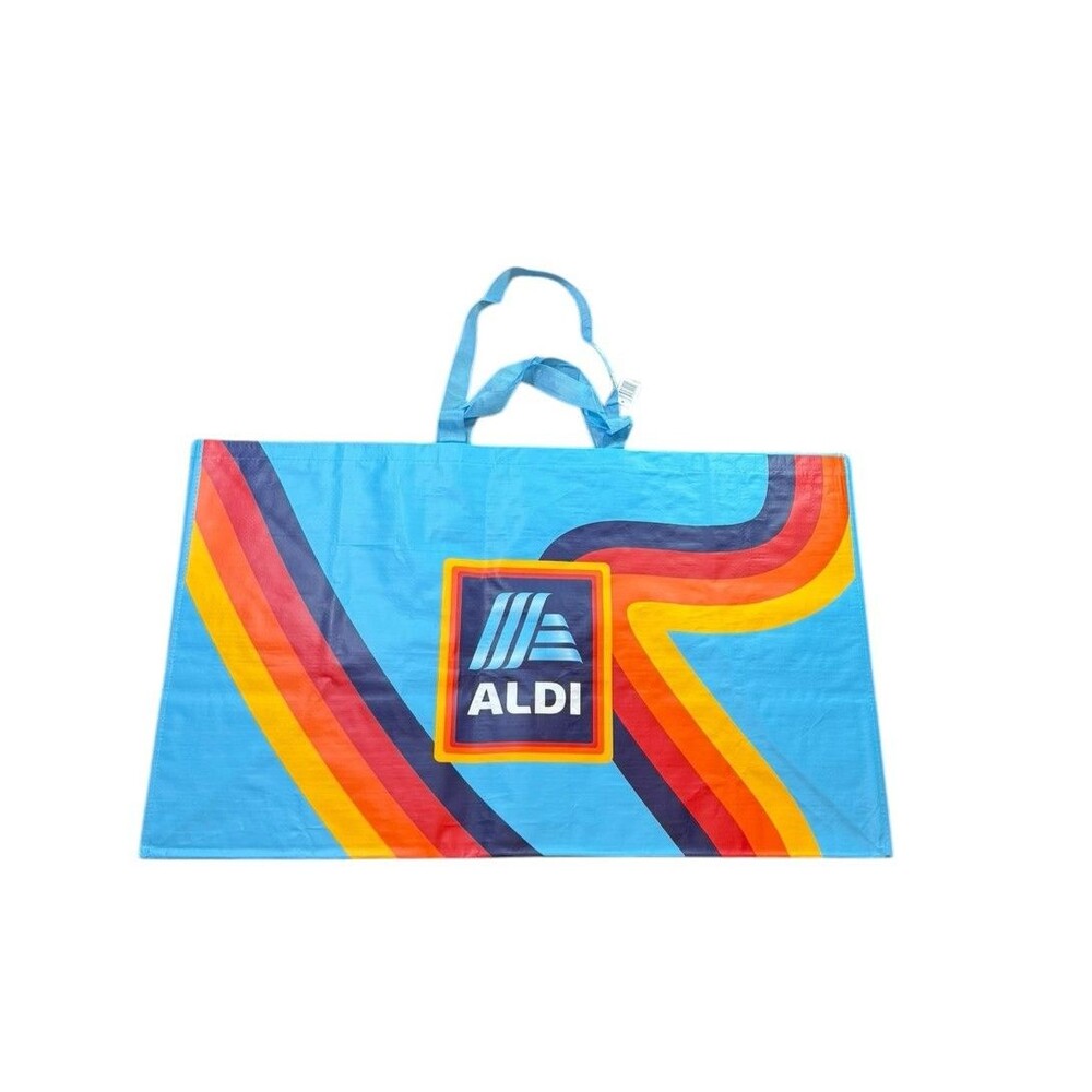 2026 ALDI Big Bag Reusable Shopping Tote Heritage Rainbow Striped Blue Jumbo